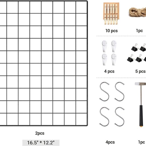 Wall Grid for Photo, Metal Wall Grid Panel, DIY Wire Photo Hanging Display, Set - Picture 7 of 8